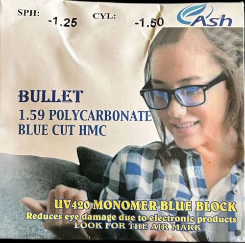 Transparent Round Polycarbonate Blue Block Green Coating Lens, For Eye Spectacles, Size : Standard