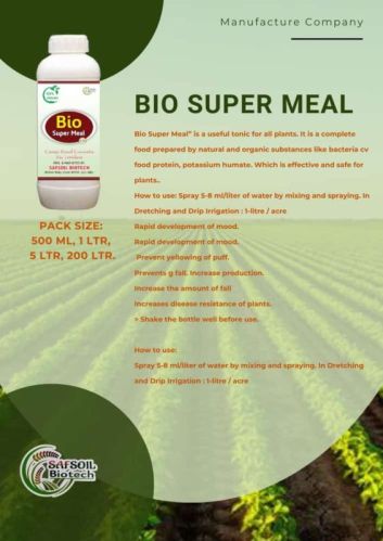 1ltr./Acre Bio Super Meal Organic Liquid Fertilizer, For Agriculture, Packaging Type : Plastic Bottle