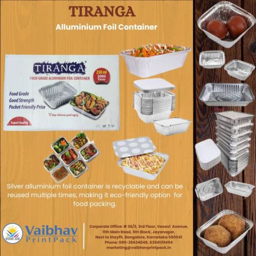 Rectangular Plain Smooth Tiranga Alluminium Foil Container, For Packaging Food, Color : Silver