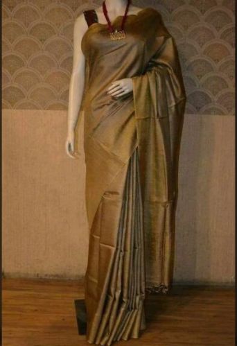 Brown Pure Tussar Munga Silk Saree, Occasion : Party Wear