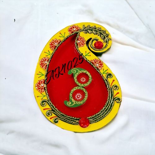 Polished Wood Decorative Pooja Thali, Size : 12 BY 12 INCH