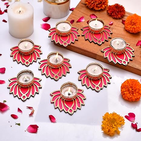 Handmade Lotus Tealight Candle Holder Set Of 8 For Diwali Home Navratra Onam Decoration Diwali Diya