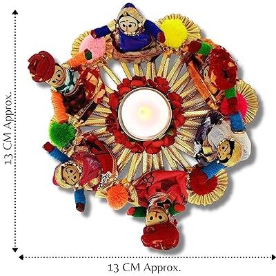 Handmade Recycled Material Rajasthani Dolls Puppet Tealight Candle Holder, Multicolor