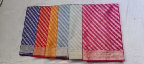 Pure Silk Banarasi Striped Saree, Technics : Machine Made