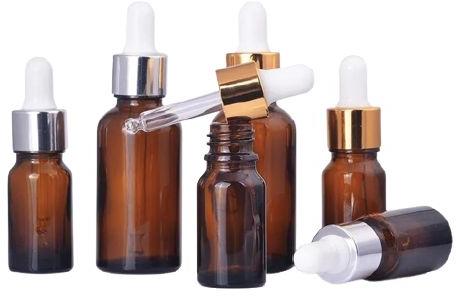 Round Amber Glass Dropper Bottle, For Liquid Storing