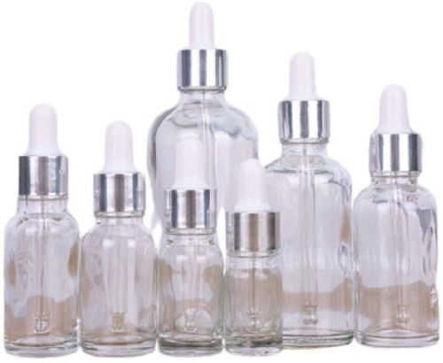 Clear Glass Dropper Bottle, For Liquid Storing, Shape : Round