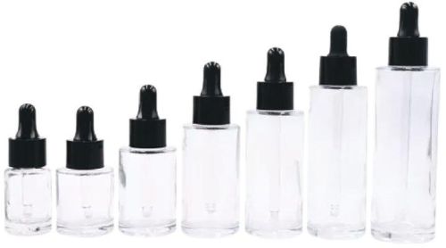 Round Clear Glass Flat Shoulder Dropper Bottle, For Liquid Storing