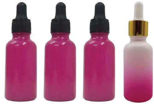 Round Pink Glass Dropper Bottle, For Liquid Storing