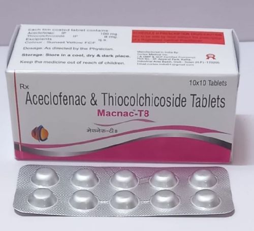 Aceclofenac 100mg+thiocochicoside 8 Mg, For Clinical, Hospital, Personal, Grade : Medicine Grade