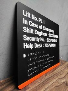 Acrylic Emergency Contact Braille Signage Customize, Packaging Material : Wooden Box, Cartridge Box