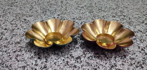 Golden Polished Printed Metal Louts Diya, For Home Decor, Hotel, Office, Pooja, Size : Multisize