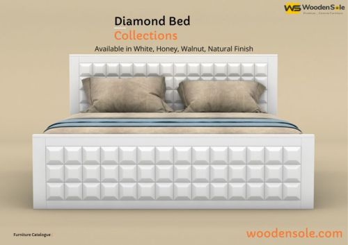 Wooden Sole Square White Finish Sheesham Wood King Size Bed, For Bedroom, Dimension : 152.4 X 198.12