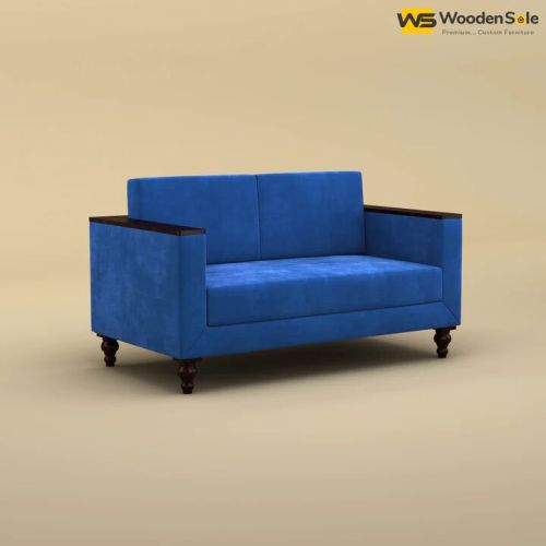 Metal Cotton Foam Teal Blue Wooden Features Fabric Two Seater Sofa