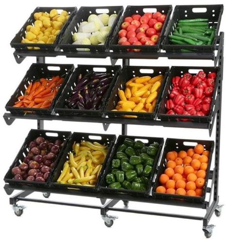 FAT Polished Steel Vegetable Rack Trolley, Width : 3 Feet Above