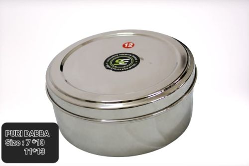 Samayak Enterprises Plain Polished Stainless Steel Puri Dabba, For Kitchen Use, Size : 7, 8, 9, 10, 11, 12, 13
