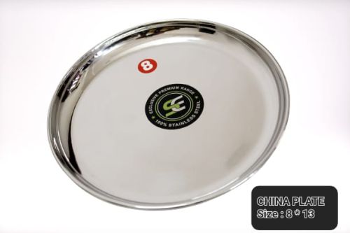 Silver Stainless Steel Round China Plate, For Serving Food, Size : 8x13 Inch
