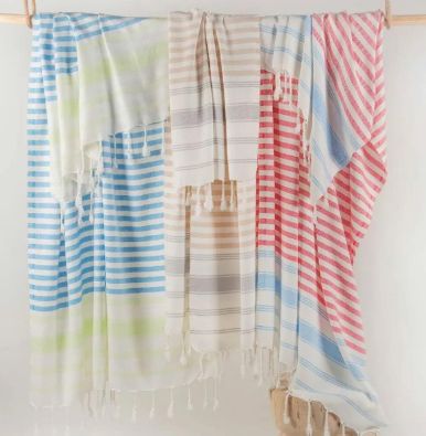 Zetmed Rectangle Stripped Turkish Bamboo Towels, For Home, Hotel, Size : 75x150 Cms