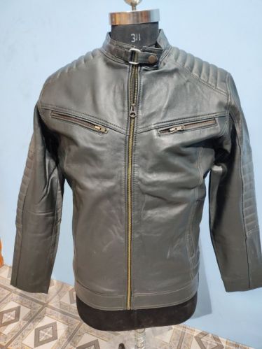 Full Sleeves Plain Mens Fancy Leather Jacket, Color : Grey