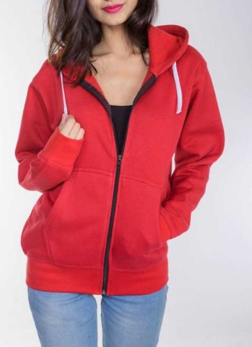 Red Cotton Womens Zipper Hoodie