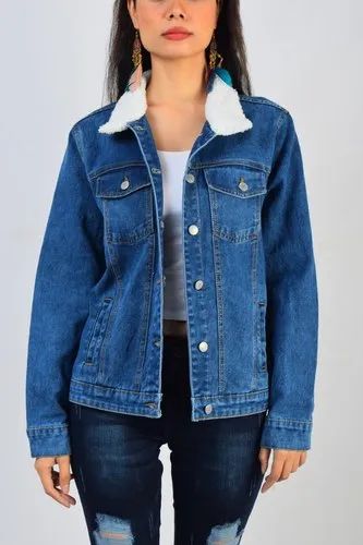 Plain Collar Neck Ladies Denim Jacket, Wash Type : Hand Wash