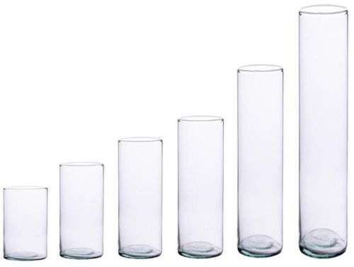 Round Polished Glass Plain Cylinder Flower Vase, For Decoration, Color : Transparent