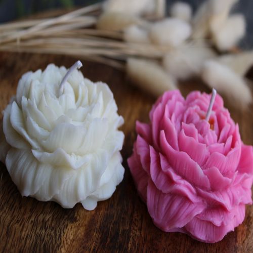 Plain Polished Soya Wax Peony Flower Candle, For Lighting, Decoration, Technics : Handmade