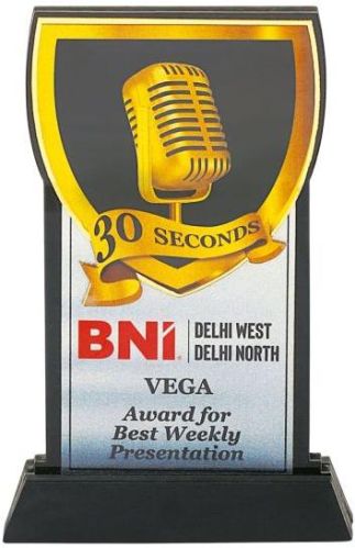 Black Plain Polished Customized Acrylic Trophy, For College, Office, School, Shape : Rectangular