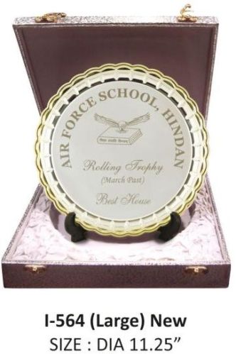 Grey Round Polished Copper Silver Plate Memento, For Awards, Packaging Type : Wooden Box