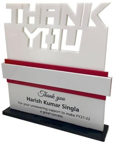 Multicolor Multi-shapes Printed Acrylic Thank You Trophy, Technics : Machine Made