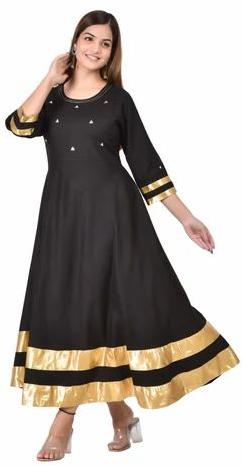 Ladies Black Anarkali Kurti Set, Size : All Size