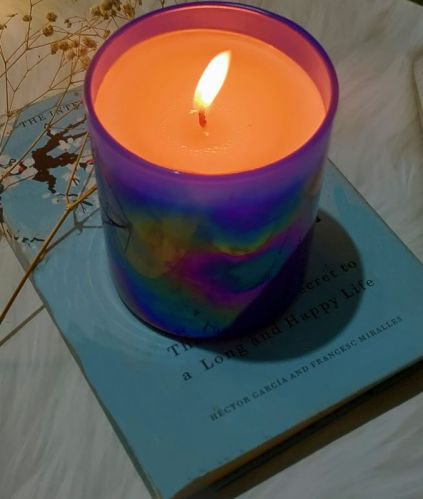 Polished Glass Rainbow Scented Candle, For Lighting, Decoration, Speciality : Smokeless, Fine Finished