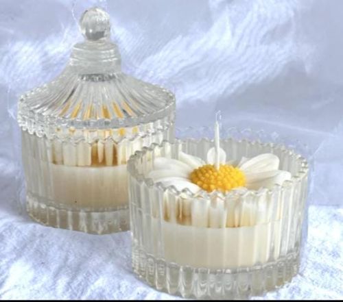 Polished Glass Ripped Scented Jar Candle, For Lighting, Decoration, Speciality : Smokeless, Fine Finished