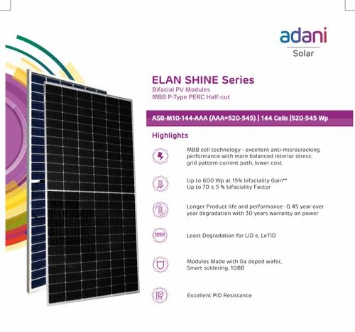 520-545 W Automatic Adani Solar Panel, For Industrial
