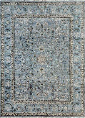 Rectangular Sky Blue Hand Knotted Rug, For Home, Office, Hotel, Packaging Type : Roll