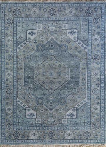 Rectangular Erbe Blue Hand Knotted Rug, For Home, Office, Hotel