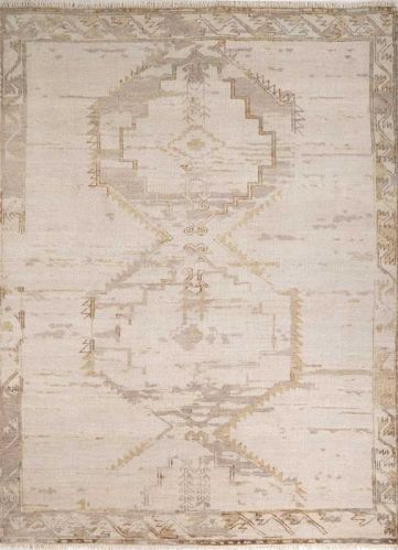 White & Dark Ivory Hand Knotted Rug