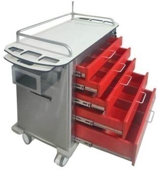 Rectangular Emergency Cart With 5 Drawer, For Hospital