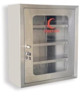 White Plain Polished Stainless Steel First Aid Box Cabinet, For Medical Use, Shape : Rectangular