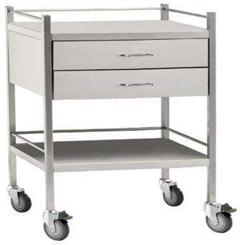 Grey Rectangular Instrument Trolley With 2 Drawer, For Hospital