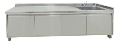 Polished Stainless Steel Plain Sink Cabinet, Size : 120x70x90+10 Cm