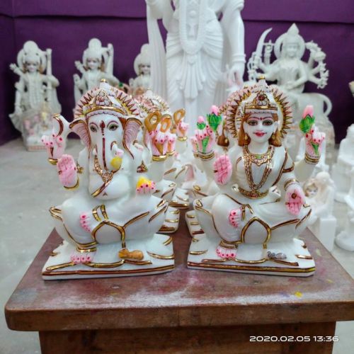 Plain Marble Laxmi Ganesh Statue, For Worship, Temple, Office, Home, Garden, Packaging Type : Carton Box