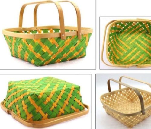 Craft Bazar Rectangle Fancy Bamboo Basket, For Carry To Fruits, Color : Green