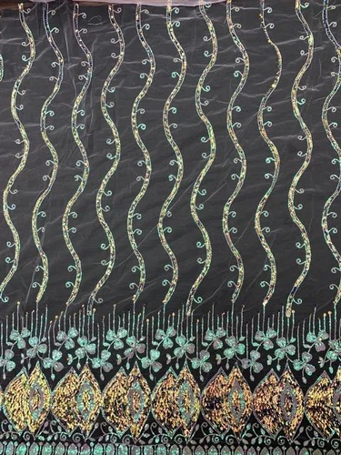 Embroidered Net Butta Fabric, For Garments