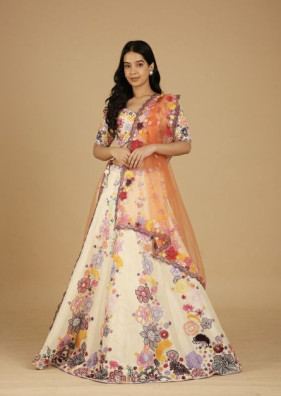 V Neck Embroidered Silk Lehenga Choli, Technics : Attractive Pattern