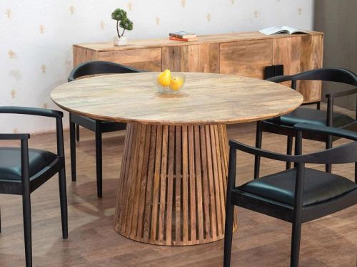 Brown Plain Polished Round Wooden Dining Table, Size : Standard