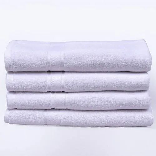 Plain White Cotton Bath Towel, For Home, Hotel, Restaurant, Feature : Anti Shrink, Anti Wrinkle