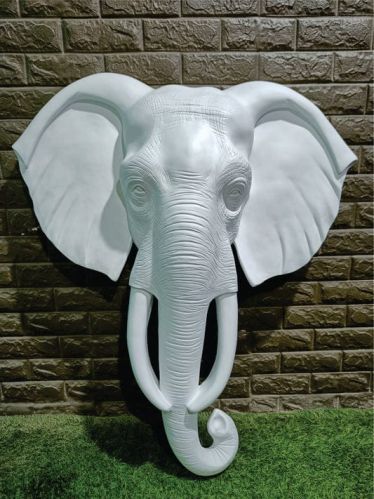 White Polished Fiber Elephant Statue, For Shop, Office, Home