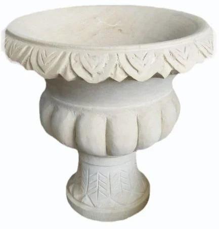 Round Printed Polished Artificial Marble Flowers Pot, For Garden, Home, Hotel, Color : White