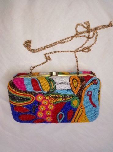 Multicolor Rectangular Metal Beaded Clutch Bag, For Party