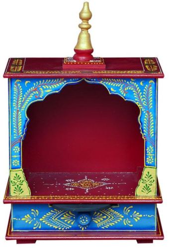 Marron & Blue Hand Carved Printed Wooden Temple